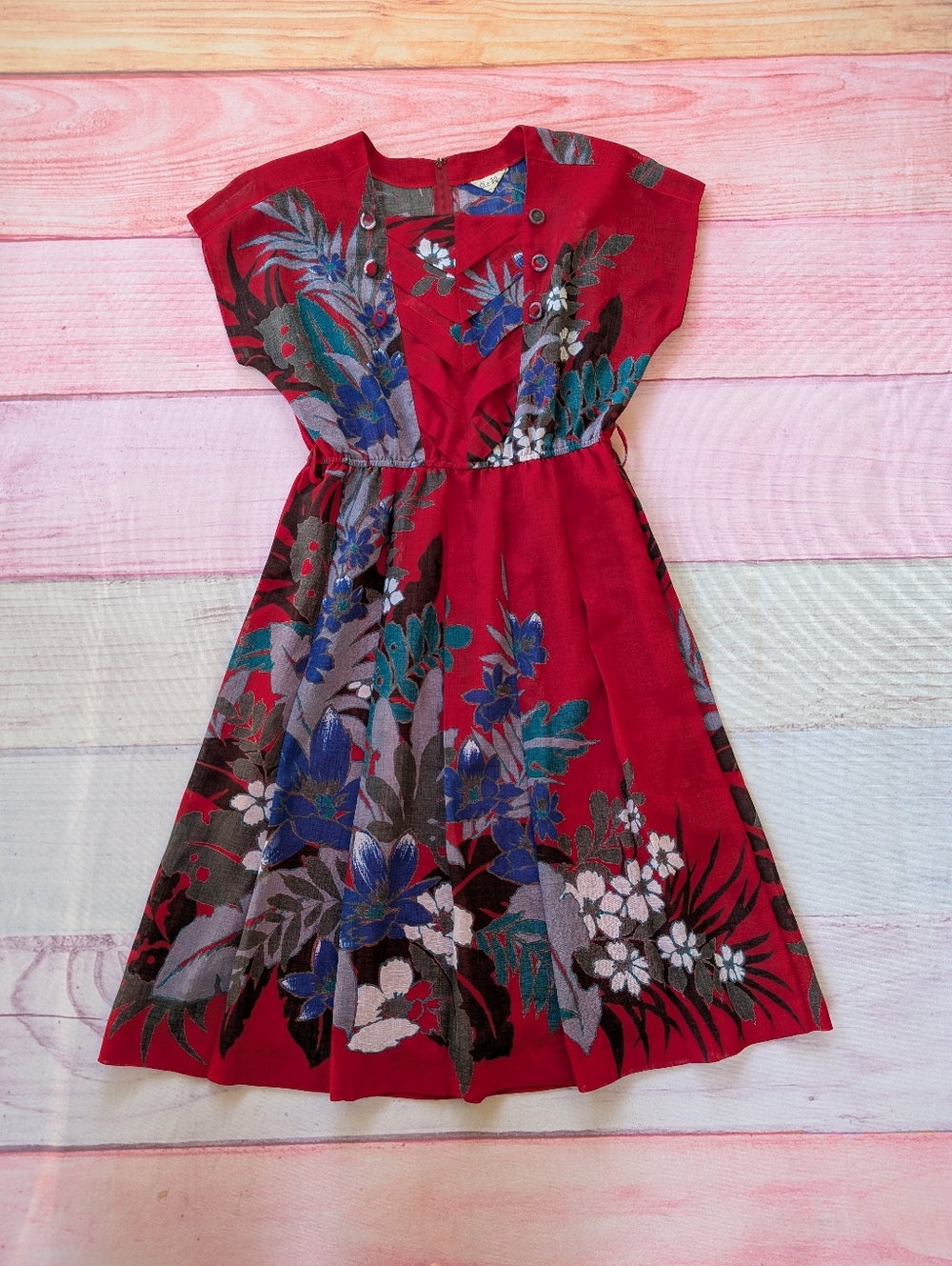 Vintage Red‎ Tropical Floral A-line Midi Dress S/M